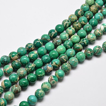 Natural Imperial Jasper Beads Strands, Round, Dyed, Dark Cyan, 6mm, Hole: 1mm, about 62pcs/strand, 15 inch