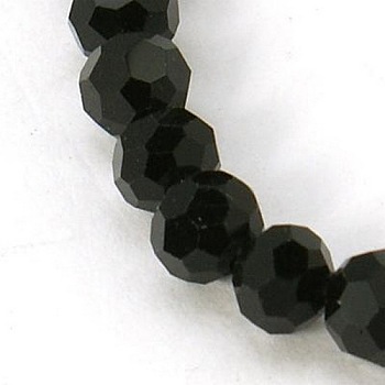 Faceted Glass Round Beads Strands, Black, about 4mm in diameter, about 100pcs/strand, hole: about 0.5mm, 14 inch