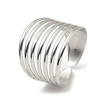 304 Stainless Steel Open Cuff Rings, Multi Lines, Stainless Steel Color, US Size 10(19.8mm)