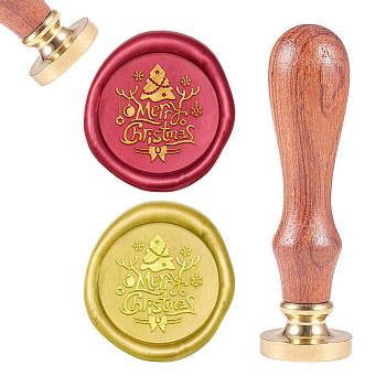 DIY Scrapbook, Brass Wax Seal Stamp and Wood Handle Sets, Word Merry Christmas, for Christmas, Golden, 8.9x2.5cm, Stamps: 25x14.5mm
