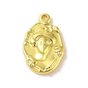 304 Stainless Steel Pendants, Oval with Human Charm, Real 18K Gold Plated, 17.5x12x3mm, Hole: 1.2mm