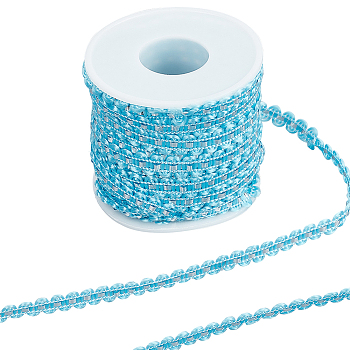 25M Metallic Yarn Lace Ribbons, Jacquard Ribbon, Garment Accessories, Light Sky Blue, 1/4 inch(8mm)