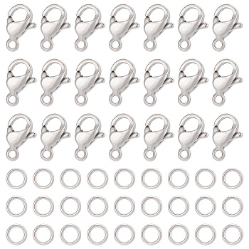 120Pcs 304 Stainless Steel Lobster Claw Clasps with 120Pcs Open Jump Rings, Stainless Steel Color, Clasp: 9x6x3mm, Hole: 1mm; Jump Rings: 4x0.7mm(21 Gauge), Inner Diameter: 2.6mm