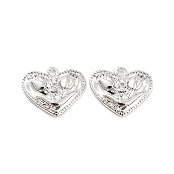 Brass Micro Pave Cubic Zirconia Pendants, Heart, Real Platinum Plated, 11x13.5x2.5mm, Hole: 1.2mm