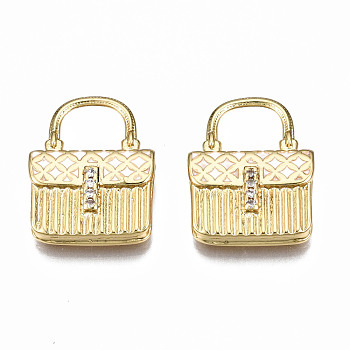 Brass Micro Pave Cubic Zirconia Enamel Pendants, Nickel Free, Real 16K Gold Plated, Bag, White, 20x15.5x4mm, Hole: 6.5x8mm