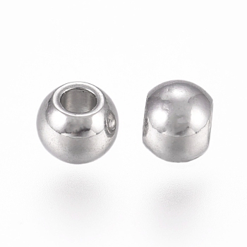 316 Surgical Stainless Steel Beads, Round, Stainless Steel Color, 3x2.5mm, Hole: 1.2mm