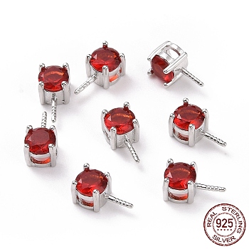 Rhodium Plated 925 Sterling Silver Peg Bails, with Cubic Zirconia, Square, Platinum, FireBrick, 9x4x4.5mm, Hole: 2.5x1.5mm, Pin: 0.6mm
