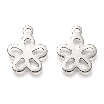 201 Stainless Steel Charms, Laser Cut, Hollow, Flower, Stainless Steel Color, 13.5x11x0.8mm, Hole: 1.4mm