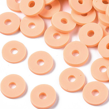 Eco-Friendly Handmade Polymer Clay Beads, Disc/Flat Round, Heishi Beads, Light Salmon, 8x0.5~1mm, Hole: 2mm, about 13000pcs/1000g