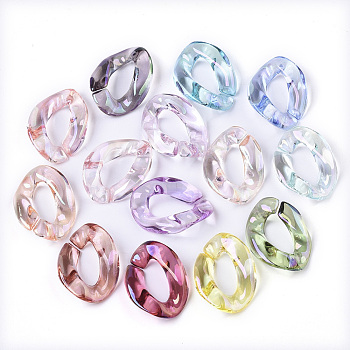 Transparent Acrylic Linking Rings, AB Color Plated, Quick Link Connectors, For Jewelry Curb Chains Making, Twist, Mixed Color, 22.5x16.5x5mm, Inner Diameter: 6x12mm