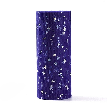 Glitter Sequin Deco Mesh Ribbons, Tulle Fabric, Tulle Roll Spool Fabric For Skirt Making, Moon & Star Pattern, Royal Blue, 6 inch(15cm), about 25yards/roll(22.86m/roll)