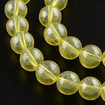 Transparent Spray Painted Glass Bead Strands, Round, Yellow, 4mm, Hole: 1.1~1.3mm, about 205pcs/strand, 33.2 inch