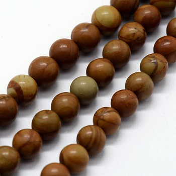 Natural Wood Lace Stone Beads Strands, Round, 10mm, Hole: 1mm, about 37pcs/strand,  14.76 inch(37.5cm)