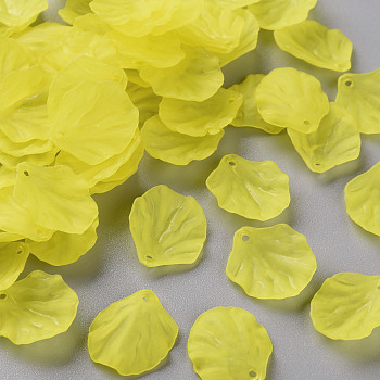Transparent Frosted Acrylic Pendants, Petaline, Yellow, 19.5x16.5x4mm, Hole: 1.5mm