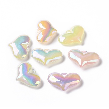 UV Plating Acrylic Pendants, Luminous Style, Glow In The Dark, Heart Charms, Mixed Color, 26x38x9.5mm, Hole: 4x4mm