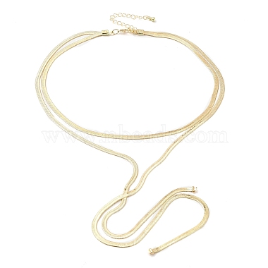 Brass Flat Snake Chains Double Layered Necklaces(NJEW-P289-08G)-2