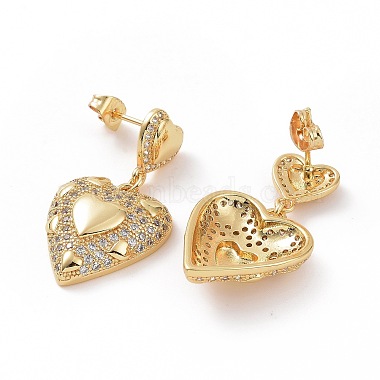 Clear Cubic Zirconia Heart Dangle Stud Earrings(EJEW-F304-07G)-2