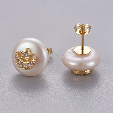 Natural Pearl Stud Earrings(EJEW-L231-17G)-2