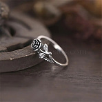 Alloy Rose Finger Rings, for Women, Antique Silver, US Size 9(18.9mm)(WG6B24B-06)