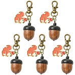 5Pcs Alloy Enamel Squirrel & Wood Acorn Pendant Decorations, with Alloy Swivel Lobster Claw Clasps, Antique Bronze, Dark Orange, 62mm(HJEW-YW00324)