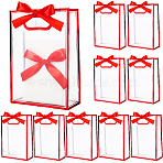 12Pcs Rectangle Plastic Gift Bags, Candy Tote for Birthday, Wedding, with 23M Stain Ribbon, Red, 26x18x0.2cm(ABAG-SP0001-07C)