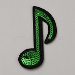 Polyester Clothing Patches, Musical Note, with Bead Clips, Green, 70x40x1.5mm(PATC-WH0028-022D)