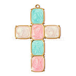 304 Stainless Steel with Enamel Pendants, Ion Plating(IP), Cross Charms, Hand Polished, Real 18K Gold Plated, Colorful, 46x31mm, Hole: 2mm(SA-OY002-65G-01)