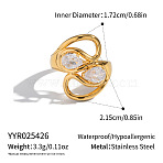 Irregular 304 Stainless Steel Pave Clear Cubic Zirconia Cuff Open Rings for Women, Long-Lasting Plated, Ion Plating(IP), Golden, 21.5mm, Inner Diameter: 17.2mm(MO3705-4)