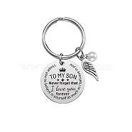 Stainless Steel Keychain, Quote Pendants, Wing with Word, Stainless Steel Color<P>Size: about 3cm in diameter, packing box: 8x5x2.7cm.(KEYC-WH0022-011)