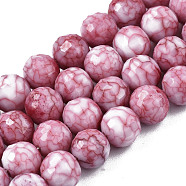 Opaque Baking Painted Crackle Glass Beads Strands, Round, Faceted, Crimson, 8x7.5mm, Hole: 0.8mm, about 60pcs/strand, 17.32~17.72 inch(44~45cm)(EGLA-S174-33F)