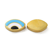 Ion Plating(IP) 304 Stainless Steel Beads, with Enamel, Real 18K Gold Plated, Eye, White, 8x13.5x3mm, Hole: 1.8mm(STAS-C074-09G-02)