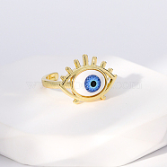 Evil Eye Stainless Steel Open Cuff Rings for Women, Golden, Eye, No Size(US1717-5)