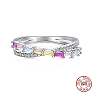 Rhodium Plated Sterling Silver Criss Cross Finger Rings, with Cubic Zirconia, with S925 Stamp, Platinum, Inner Diameter: 17.4mm(RJEW-K253-04P)