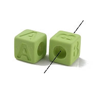Rubberized Style Opaque Acrylic Beads, Square, Green Yellow, 12x12x12mm, Hole: 7mm(OACR-K007-013D)