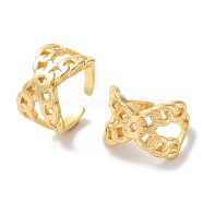 Brass Open Cuff Ring, Hollow Infinity, Real 18K Gold Plated, US Size 6(16.5mm)(RJEW-E292-15G)