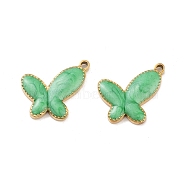 Ion Plating(IP) 304 Stainless Steel Enamel Pendants, Butterfly Charm, Golden, Dark Sea Green, 12.5x16x2mm, Hole: 1.5mm(STAS-I309-01B)