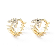 Brass Micro Pave Cubic Zirconia Hoop Earrings, Fish Bone, Real 18K Gold Plated, 11x6mm(EJEW-P259-17G)