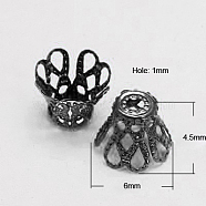Iron Bead Caps, Gunmetal, 6x4.5mm, Hole: 1mm, about 540pcs/50g(X-IFIN-D042-6x4.5-B)
