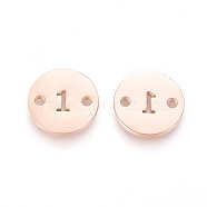 Numbers 304 Stainless Steel Links, Laser Cut, Vacuum Plating, for Craft Jewelry Making, Flat Round with Num.1, Rose Gold, Num.1, 10x1mm, Hole: 1.4mm(STAS-M274-035RG-1)