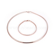 304 Stainless Steel Choker Necklaces and Bangles Jewelry Sets, with Lobster Claw Clasps, Rose Gold, 8-1/8 inch(20.5cm), 17.7 inch(45cm), 4mm(SJEW-L144-A02-RG)