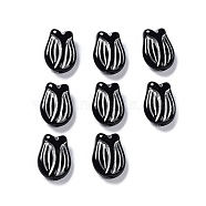 Plating Opaque Acrylic Beads, Metal Enlaced, Tulip, Black, 16x11.5x7mm, Hole: 2mm, about 670pcs/500g(OACR-G016-25A)