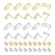 40Pcs 4 Style Rectangle & Oval 304 Stainless Steel Stud Earring Findings, with Loop, with 40Pcs 304 Stainless Steel & Iron Ear Nuts, Golden & Stainless Steel Color, 10~18.5x2~9.5x1~2mm, Hole: 1~1.8mm, Pin: 0.8mm, 10Pcs/style(STAS-UN0054-35)
