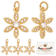 Eco-friendly Brass Micro Pave Clear Cubic Zirconia Pendants, with Jump Ring, Cadmium Free & Lead Free, Flower, Real 18K Gold Plated, 16.5x12.5x3.4mm, Hole: 3mm, 10pcs/box(KK-BBC0003-65)