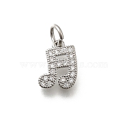 Brass Micro Pave Cubic Zirconia Charms, Musical Note Charms, Lead Free & Cadmium Free, Long-Lasting Plated, Rack Plating, with Jump Ring, Platinum, 10.5x8x1.5mm, Hole: 3mm(KK-P295-50P)