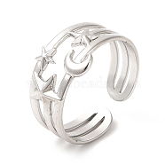 304 Stainless Steel Cuff Wide Band Rings, Moon & Star Open Finger Rings for Women Men, Stainless Steel Color, 6~10mm, Inner Diameter: US Size 7 3/4(17.9mm)(RJEW-E063-13P)