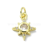 Brass Micro Pave Clear Cubic Zirconia Charms, Star, 14x11.5x3mm, Hole: 3mm(KK-H475-59G-06)