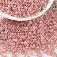 MIYUKI Round Rocailles Beads, Japanese Seed Beads, 8/0, (RR642) Dyed Salmon Silverlined Alabaster, 3mm, Hole: 1mm, about 422~455pcs/10g(X-SEED-G008-RR0642)