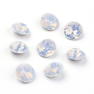 Pointed Back & Back Plated K9 Glass Rhinestone Cabochons, Grade A, Faceted, Flat Round, White Opal, 8x4.5mm(RGLA-J012-8mm-234)