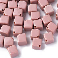 Opaque Acrylic Beads, Cube, Pink, 13x14.5x14.5mm, Hole: 2mm, about 530pcs/500g(MACR-S373-135-A14)