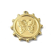 Ion Plating(IP) 304 Stainless Steel Pendants, Real 18K Gold Plated, Flat Round Charm, Butterfly, 17x16x2mm, Hole: 1mm(STAS-B058-19G-06)